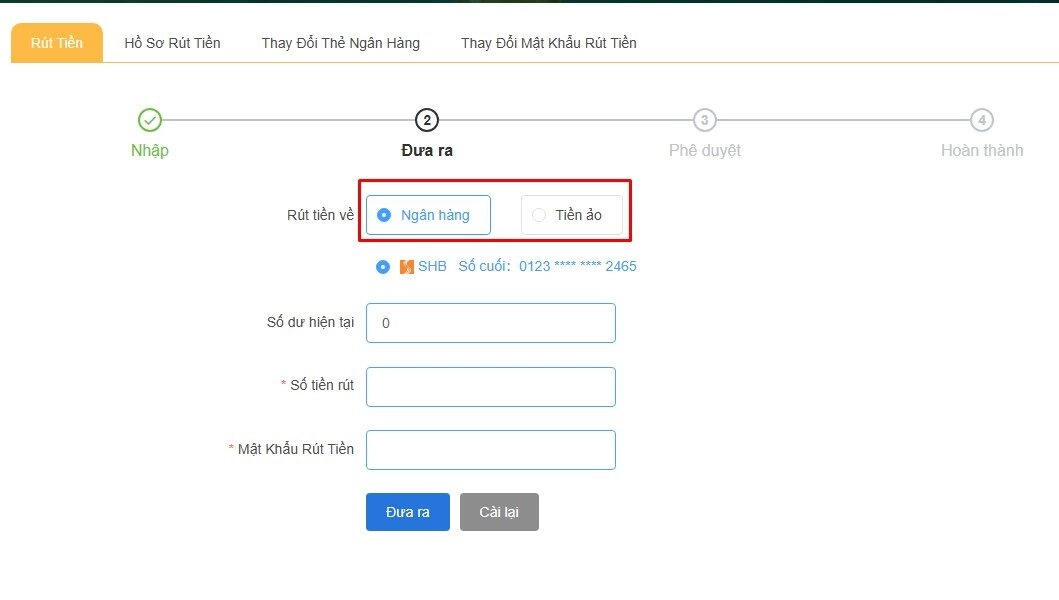 Các phương thức rút tiền được chấp nhận tại TK88